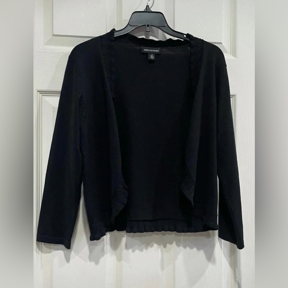 Nina Leonard Sweater Cardigan Cropped Size Small Ruffled Detail Shrug NWT
